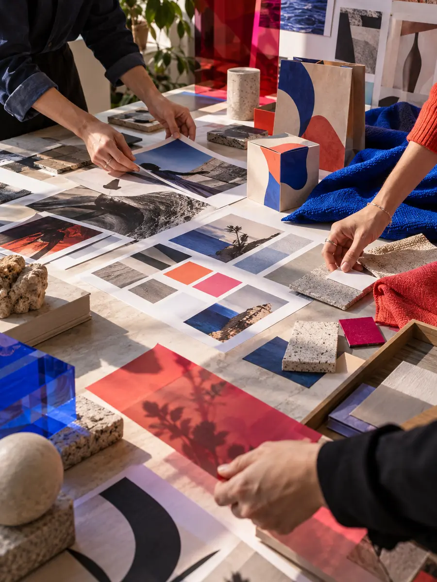Team creativo al lavoro su materiali di comunicazione