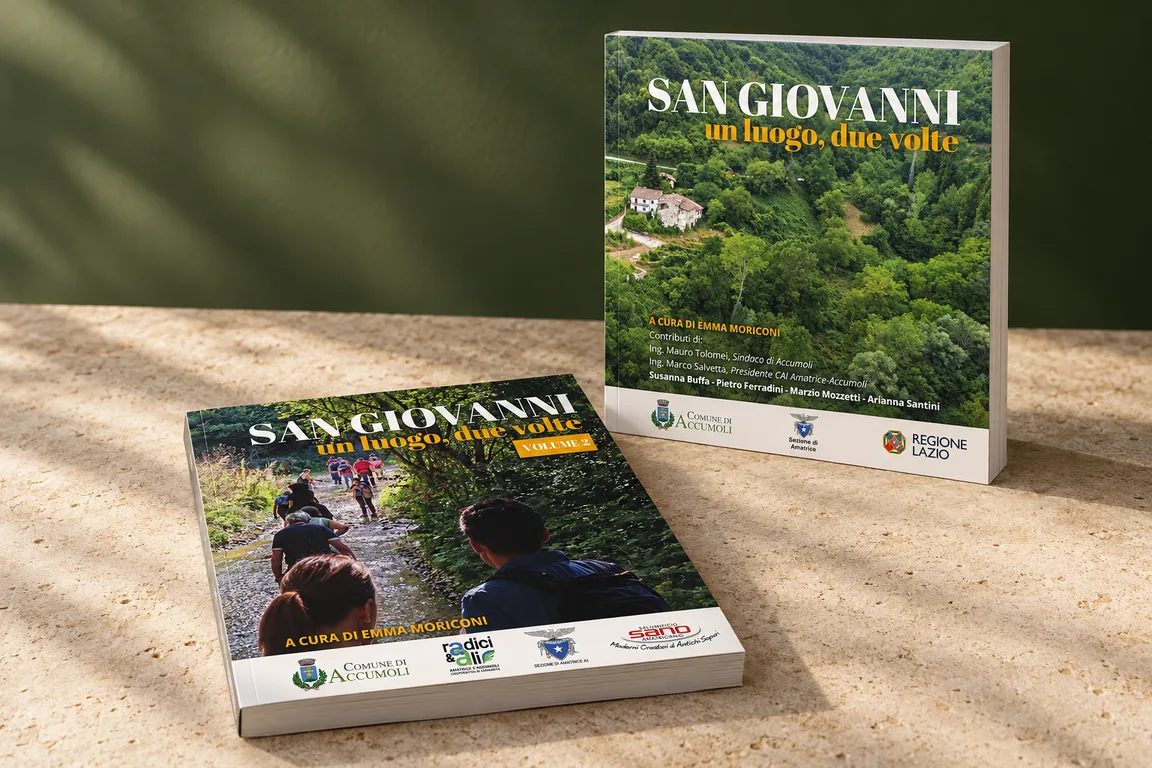 I due volumi di San Giovanni, un luogo due volte, edizioni 2025 e 2026, per il Comune di Accumoli